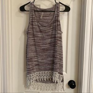 Maroon and white tank.